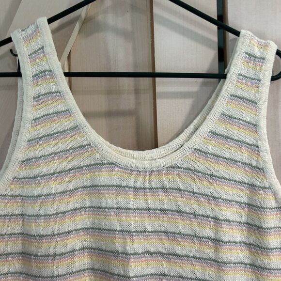 Loft Womens Knit Top Large Striped Sleeveless Stretch Colorful Comfort Soft - Picture 2 of 8